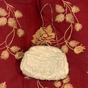 Vintage 1970s White Satin Evening Bag